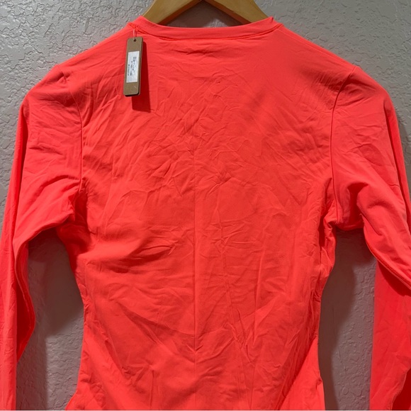 NWT Skims Fits Everybody Long Sleeve Crew Neck Bodysuit neon coral Size Medium - Picture 7 of 11